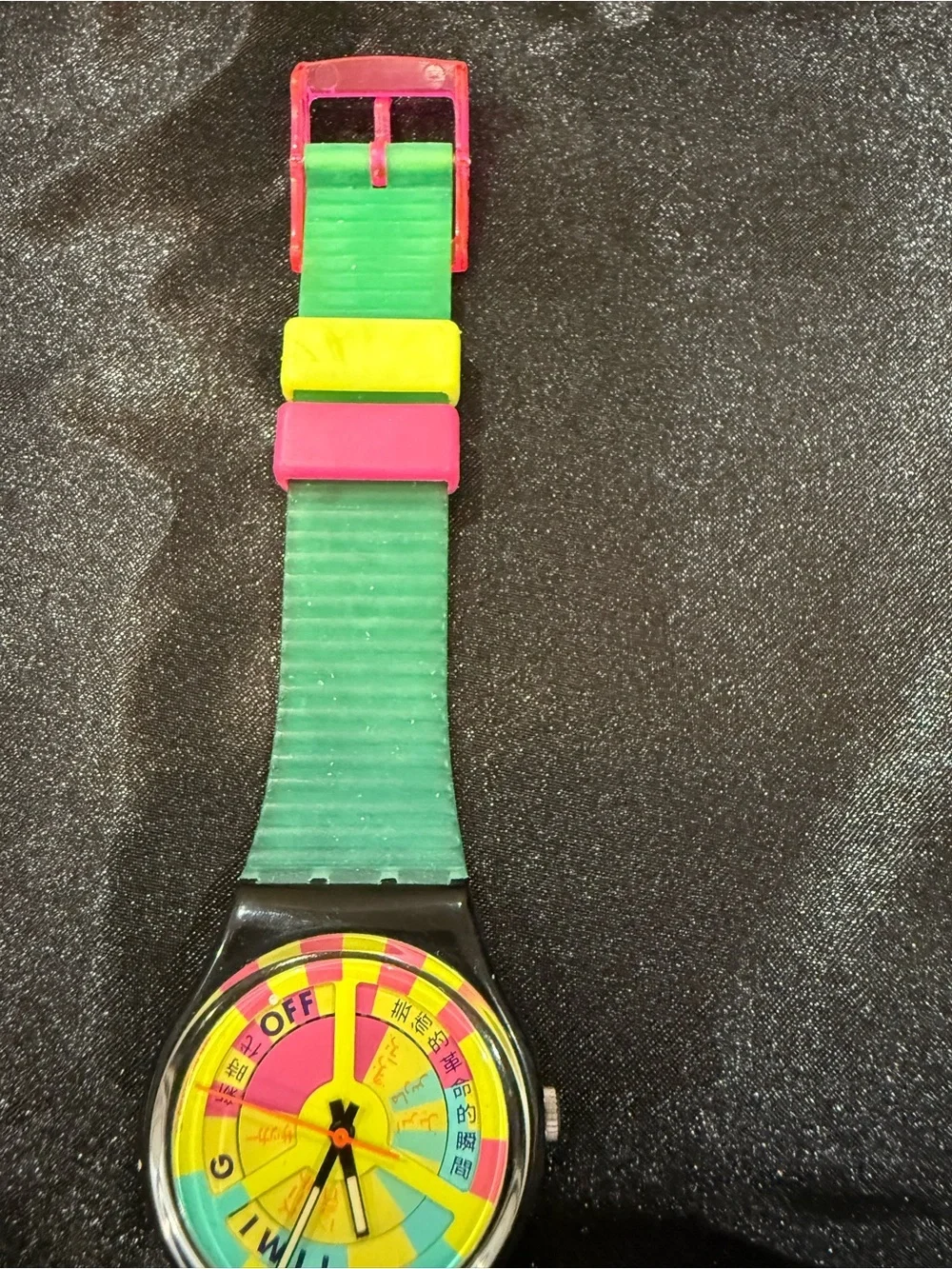 Swatch Multicolor Watch in Green, Yellow & Pink